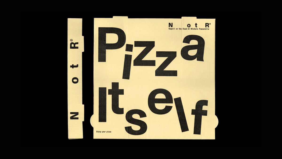 Napoli on the Road 披萨盒展开图：散落的巨型字母拼出 Pizza Itself