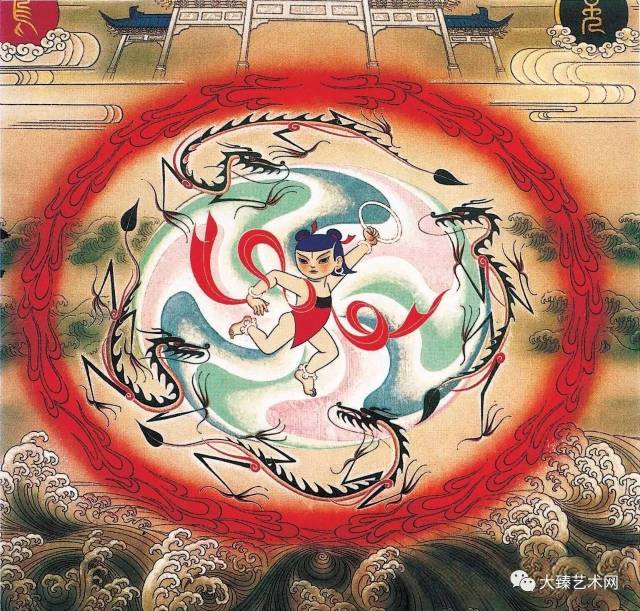 《哪吒闹海》重彩题材画作