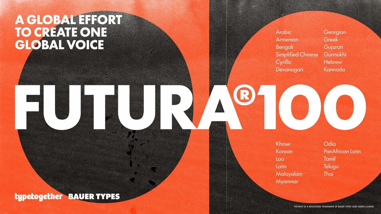 Futura 100 宣传图：23 种文字与一个全球声音