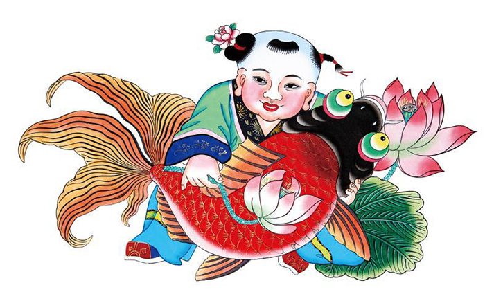 杨柳青木版年画《连年有余》